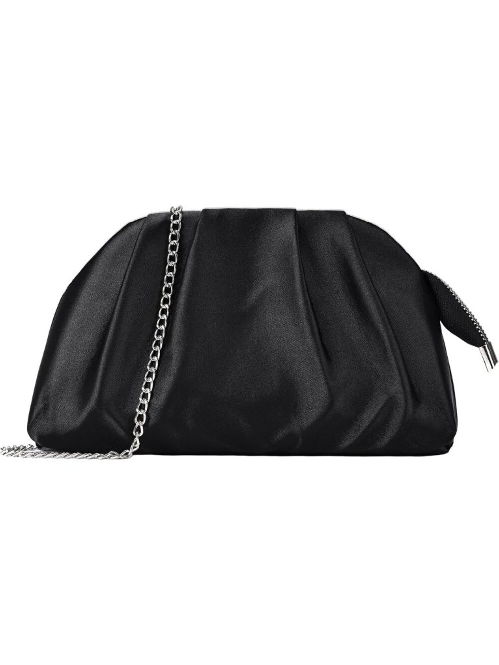 Women's Black Pleated Satin Clutch Purse Formal Evening Wedding Bag